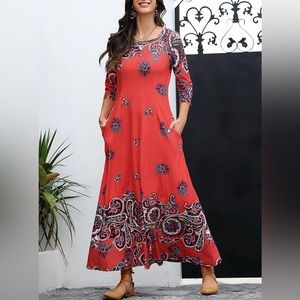 NWT Reborn orange/red Paisley Maxi Dress